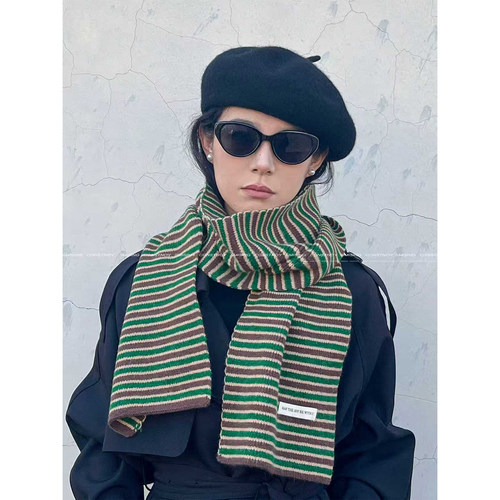 韩系时尚经典百搭条纹针织围巾