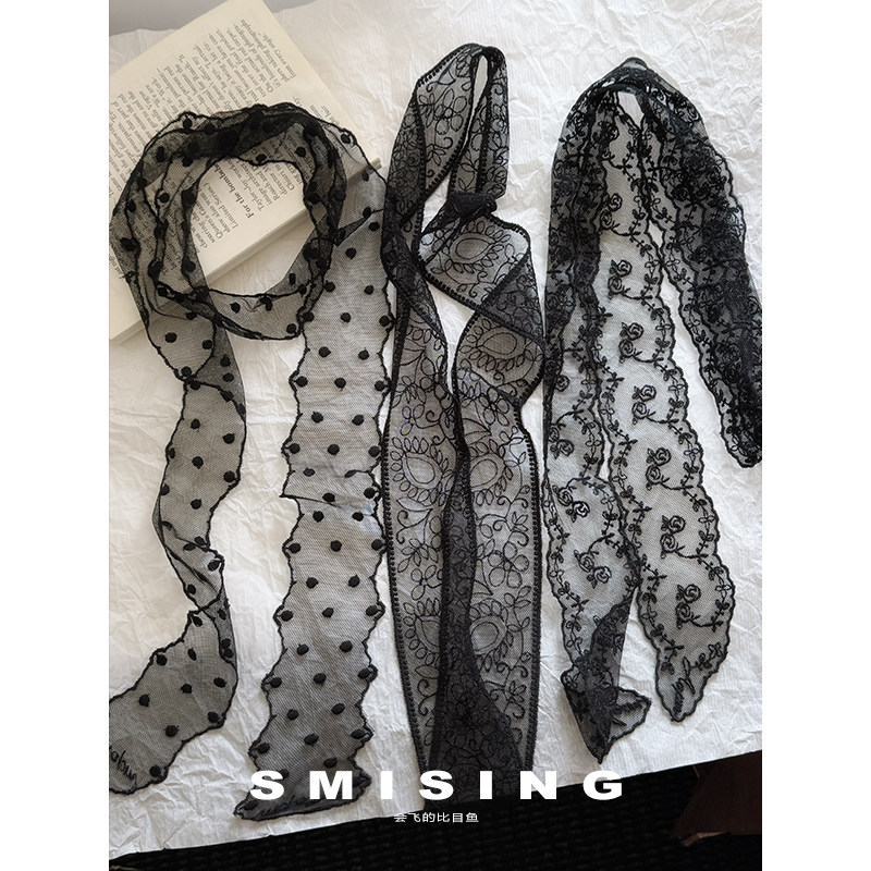 2026新款韩版黑色蕾丝细长条丝巾女春夏百搭高级感多功能发带领巾,服饰配件/皮带/帽子/围巾,围巾/丝巾/披肩,淘宝优惠券,粉丝福利购,淘宝优惠卷