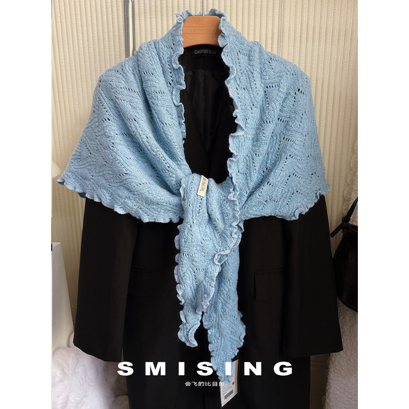 韩系简约木耳边复古三角披肩
