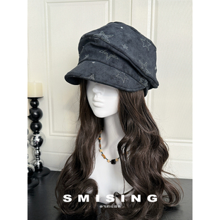 2025新款潮流辣妹星星褶皱贝雷帽子女春秋嘻哈云朵报童帽前进帽潮