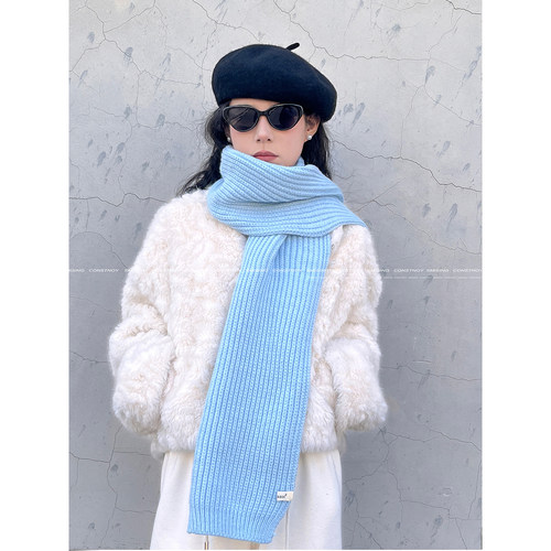 克莱茵蓝针织保暖护颈围巾披肩