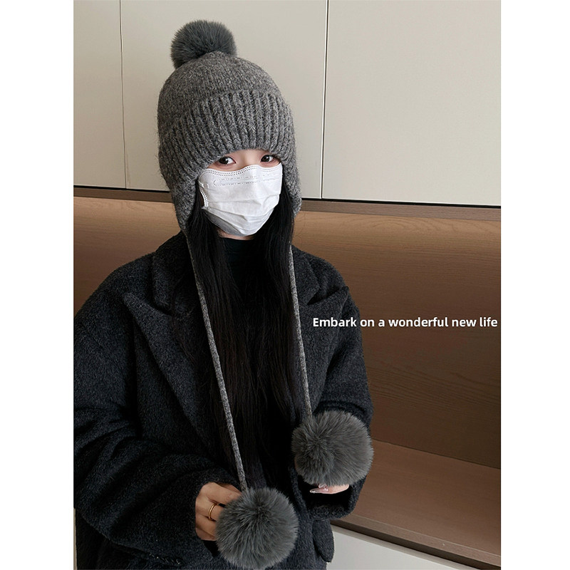 2025新款韩版可爱毛球针织毛线帽子女冬季防寒保暖百搭系带护耳帽,服饰配件/皮带/帽子/围巾,帽子,淘宝优惠券,粉丝福利购,淘宝优惠卷