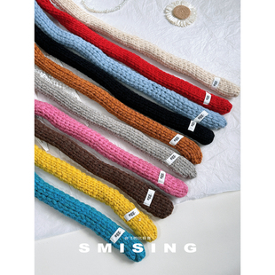 长条细窄小围巾秋冬季纯色长条保暖围脖针织毛线窄长款搭配装饰潮