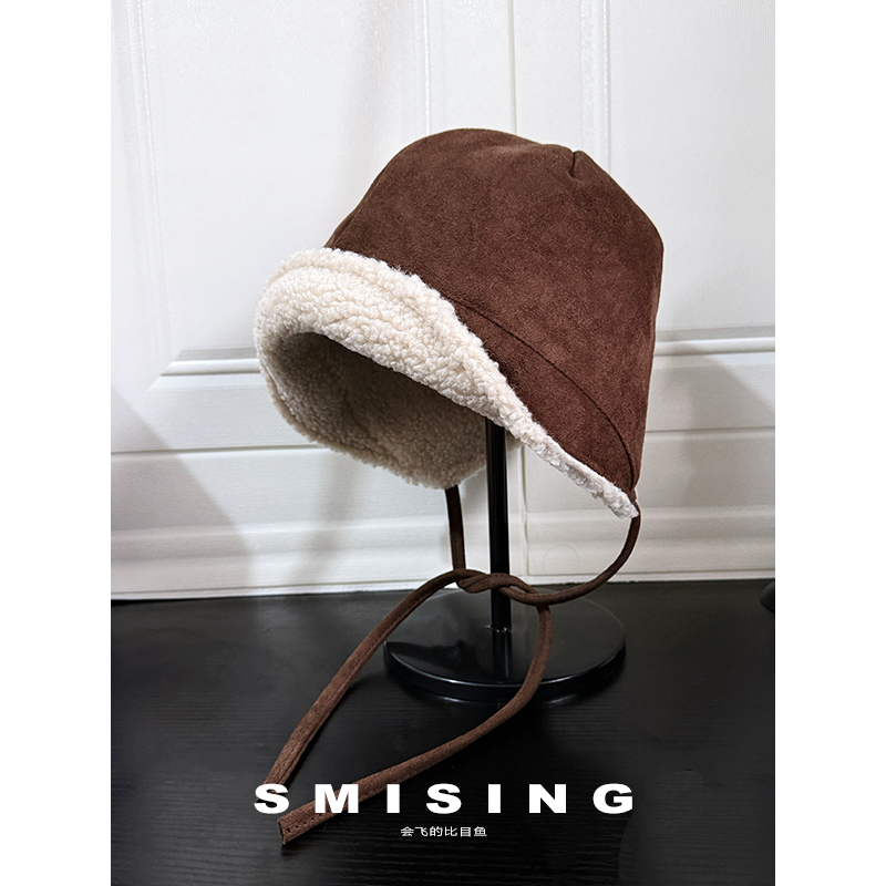 麂皮绒加厚渔夫帽女秋冬骑车