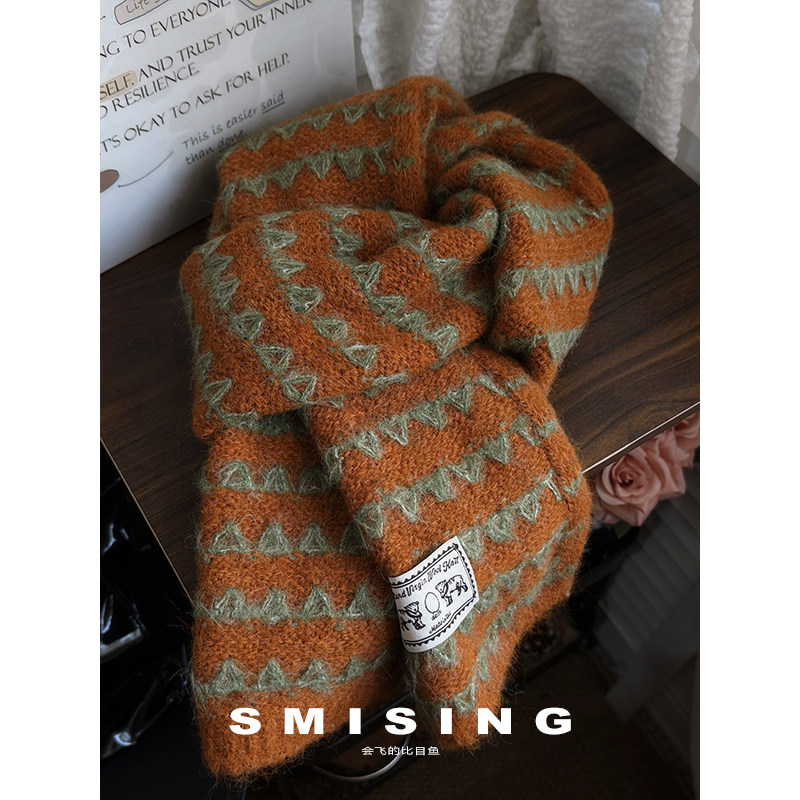 费尔岛复古条纹针织围巾