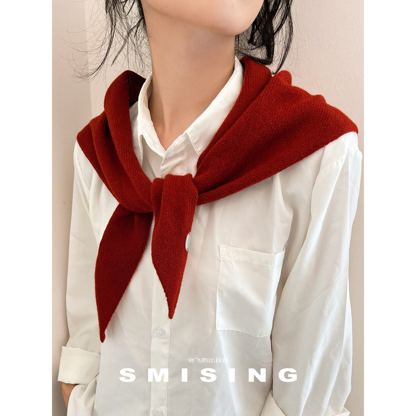 韩版时尚纯色针织三角巾围巾女春秋通勤旅游百搭披肩外搭坎肩保暖