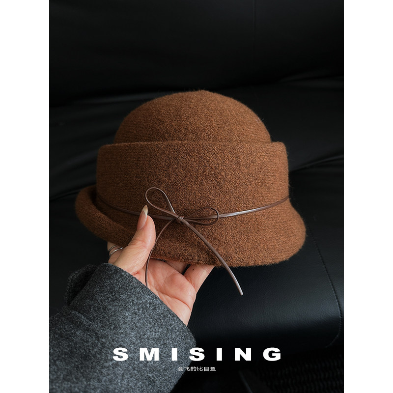 新款留洋千金赫本风蝴蝶结含羊毛礼帽女秋冬法式高级感优雅渔夫帽,服饰配件/皮带/帽子/围巾,帽子,淘宝优惠券,粉丝福利购,淘宝优惠卷
