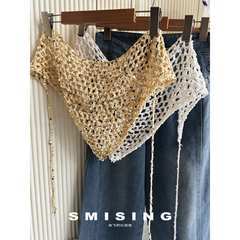 甜酷辣妹亮片镂空三角巾