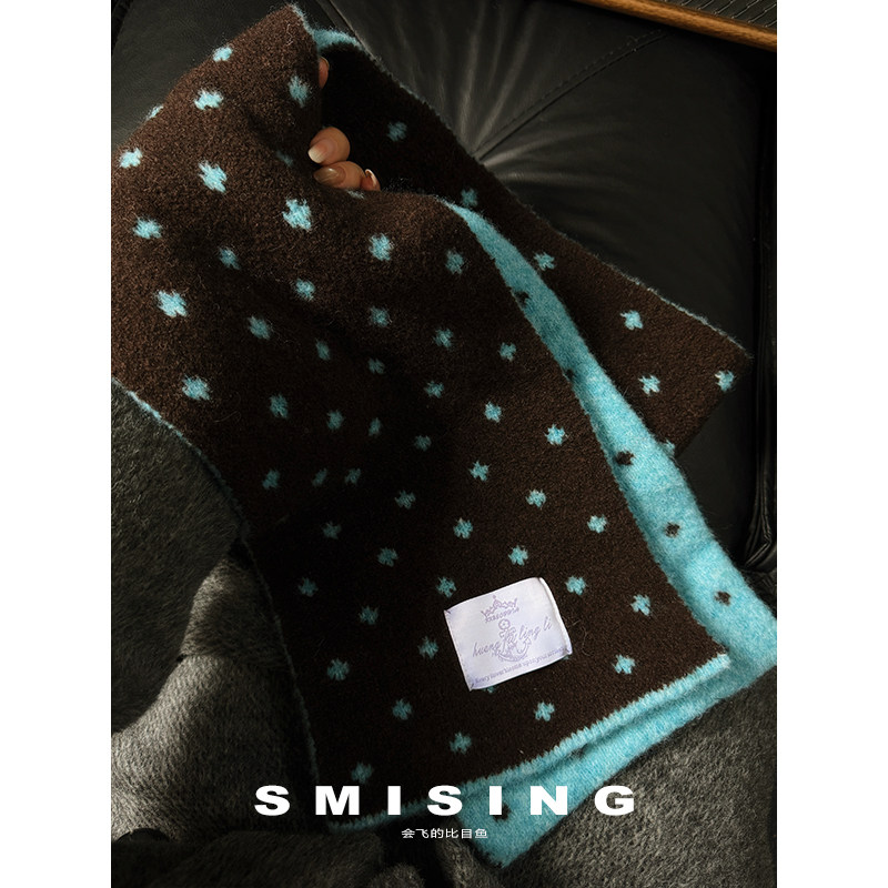 韩系大雁拼色双面含羊毛围巾