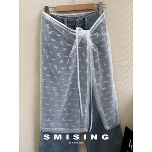 叠穿层次感时尚 牛仔裤 屁帘 韩系ins风蕾丝系带半身裙女春夏季 新款