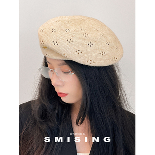 金属K标贝雷帽 显脸小女秋透气百搭休闲八角帽小头围针织画家帽子