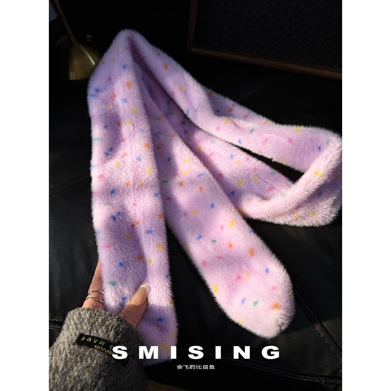 韩版多巴胺彩色点点珊瑚绒围巾