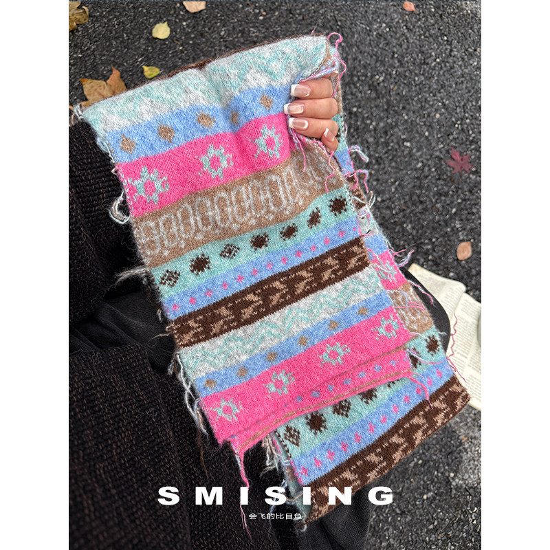 新款费尔岛复古多巴胺撞色提花针织围巾女秋冬季保暖防寒护颈围脖,服饰配件/皮带/帽子/围巾,围巾/丝巾/披肩,淘宝优惠券,粉丝福利购,淘宝优惠卷