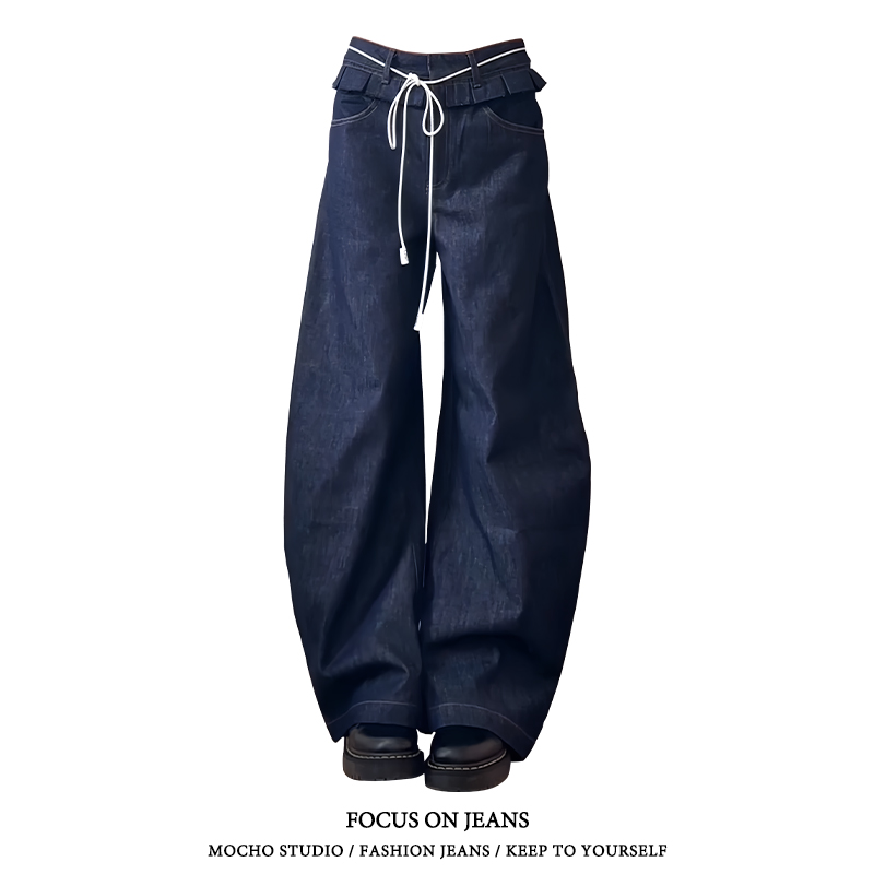 美式复古弯刀设计感直筒牛仔裤女夏季薄款辣妹高街宽松垂感阔腿裤