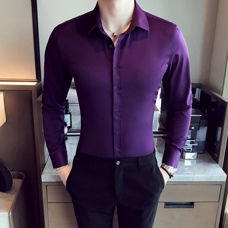 春秋款男士衬衫长袖商务休闲衬衣弹力修身工装免烫1301-CS59-P35，男装衬衫，星座1301