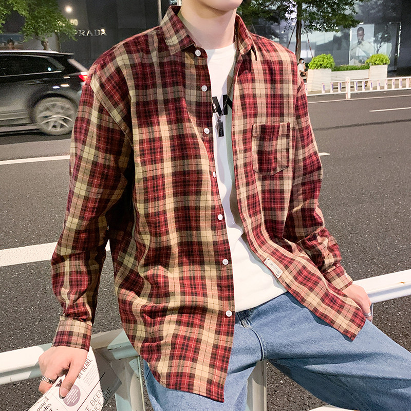 2024新款格子衬衫男士长袖港风青少年学生帅气衬衣1301-CS115-P26,男装衬衫,星座1301