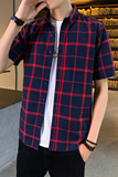 夏季格子衬衫男士短袖韩版修身帅气百搭衬衣潮1301-CS109-P25，男装衬衫，星座1301