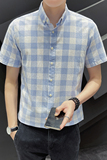 2024新款纯棉格子衬衫男短袖夏季薄款帅气衬衣潮XZ1301-CS86-P35，男装衬衫，星座1301