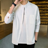 可代发春季男士纯棉衬衫九分袖韩版宽松休闲衬衣潮2002-CS33-P30，男装衬衫，星座1301