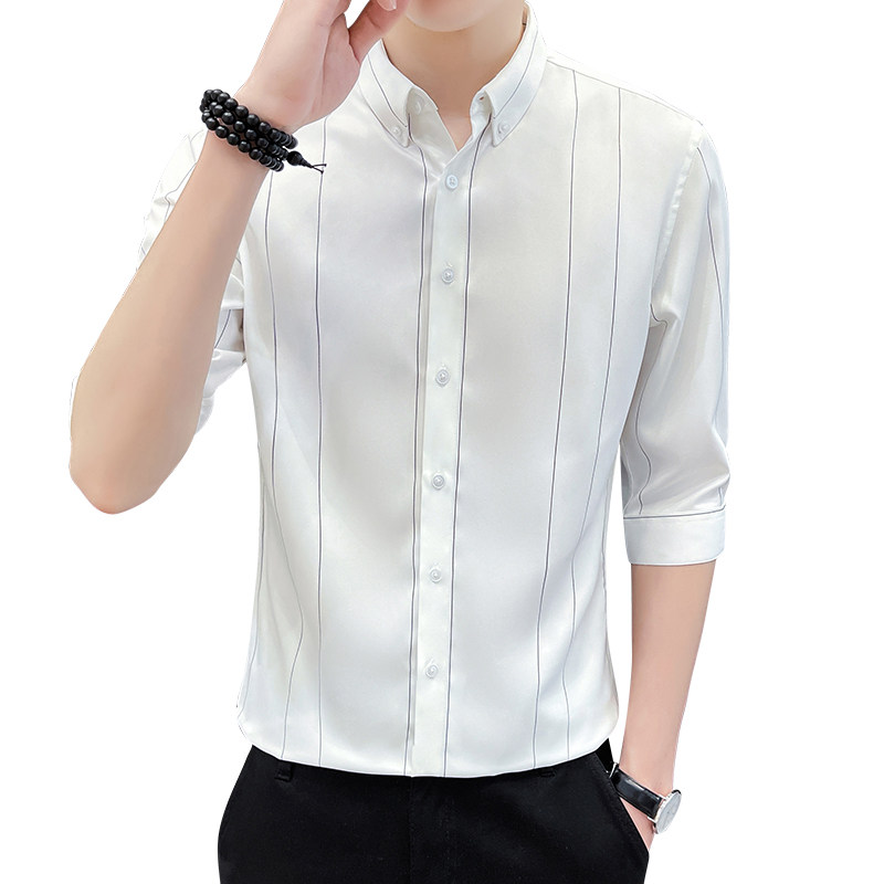 男士条纹衬衫七分袖夏季薄款韩版青少年衬衣备货足1301-CS160-P30,男装衬衫,星座1301