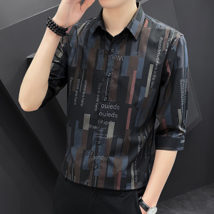 2024新款男士七分袖衬衫夏季薄款韩版潮流修身衬衣1301-CS156-P45图片