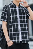 夏季新款格子衬衫男士短袖韩版修身帅气百搭衬衣潮1301-CS109-P25，男装衬衫，星座1301