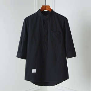 纯棉衬衫男七分袖衬衣夏季新款青少年宽松休闲寸衫 1301-CS50-P35图片