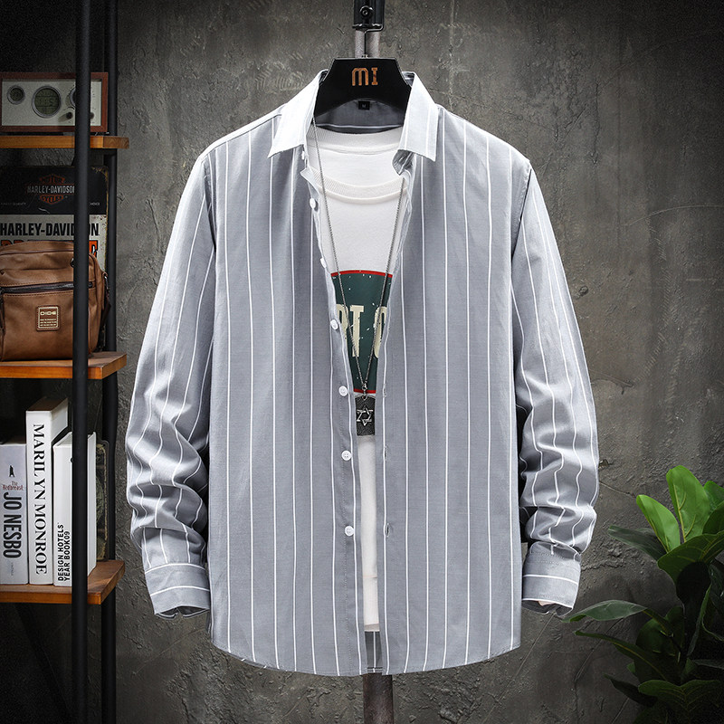 韩版男士条纹衬衫长袖春季潮流帅气休闲衬衣备货足1301-CS125-P28，男装衬衫，星座1301
