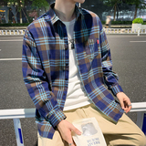 可代发港风格子衬衫男长袖休闲衬衣青年帅气寸衫潮1301-CS120-P26，男装衬衫，星座1301