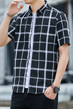 夏季新款格子衬衫男士短袖韩版修身帅气百搭衬衣潮1301-CS109-P25，男装衬衫，星座1301