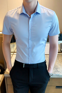 男士短袖衬衫夏季韩版商务休闲衬衣修身帅气白寸衫 1301-CS72-P20图片