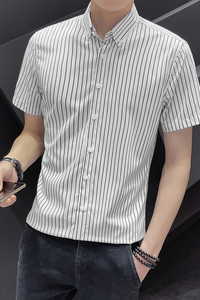 可代发条纹衬衫男短袖夏季薄款韩版修身帅气衬衣潮1301-CS133-P27图片