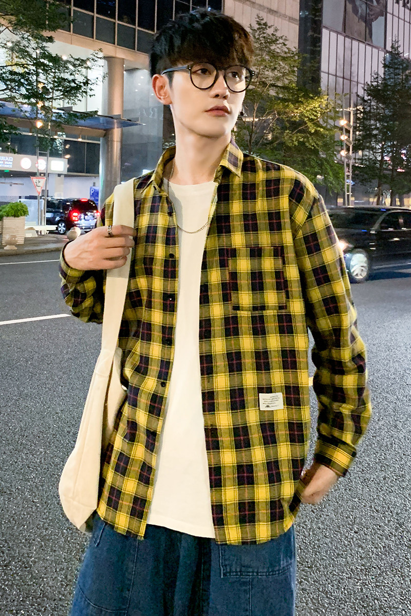 春季格子衬衫男长袖新款港风青少年学生帅气衬衣潮1301-CS116-P26,男装衬衫,星座1301