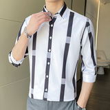 男士条纹衬衫七分袖夏季韩版修身帅气中袖衬衣1301-ZX175-P28，男装衬衫，星座1301