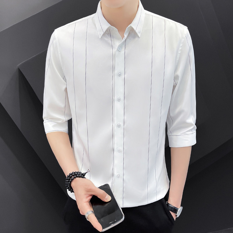 男士条纹衬衫七分袖夏季薄款韩版青少年衬衣备货足1301-CS160-P30,男装衬衫,星座1301