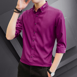 可代发韩版衬衫男七分袖弹力修身青年帅气刺绣衬衣1301-CS128-P30，男装衬衫，星座1301