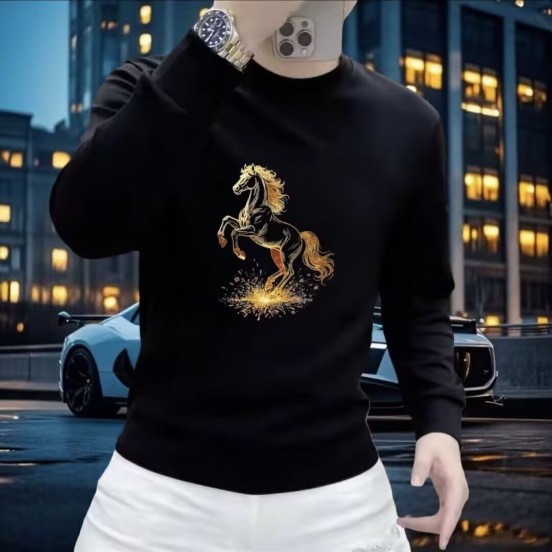 春秋国潮马踏金光印花男士卫衣