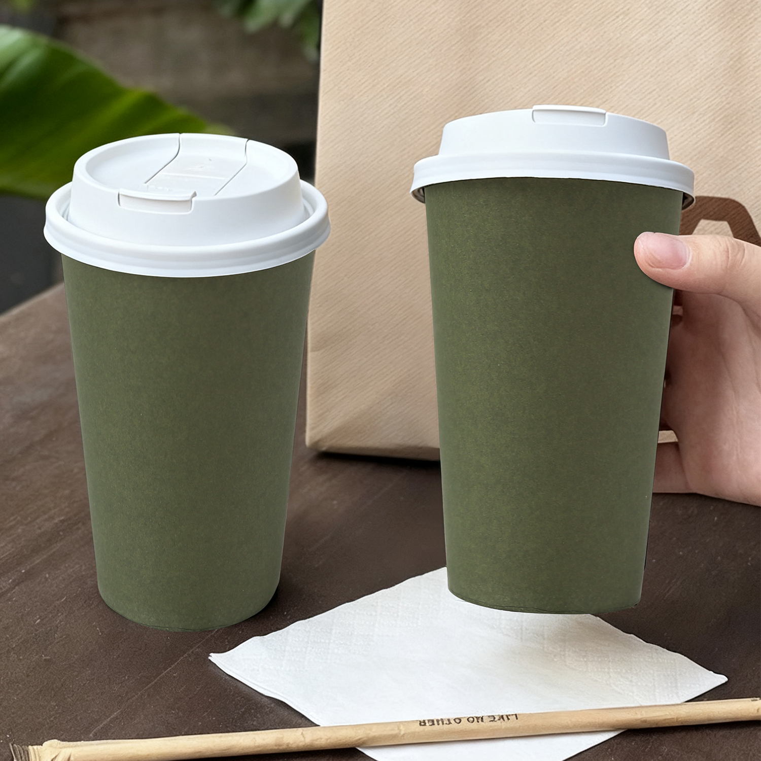 纸杯一次性咖啡杯子莫兰迪绿网红热饮拿铁奶茶打包外卖外带纸杯