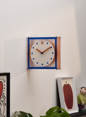 墙转角时钟客厅拐角家用创意双面钟表挂钟方形挂墙2026新款高级感