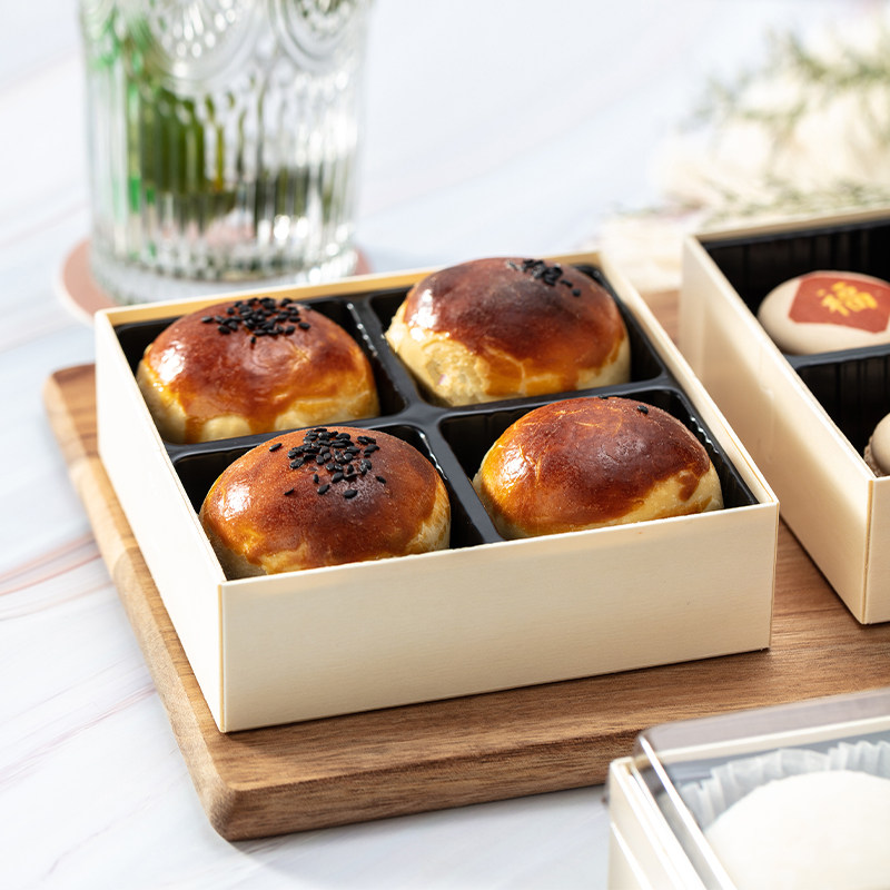 蛋黄酥包装盒烘焙礼盒4粒木质方甜品盒子冰皮月饼肉松小贝西点盒