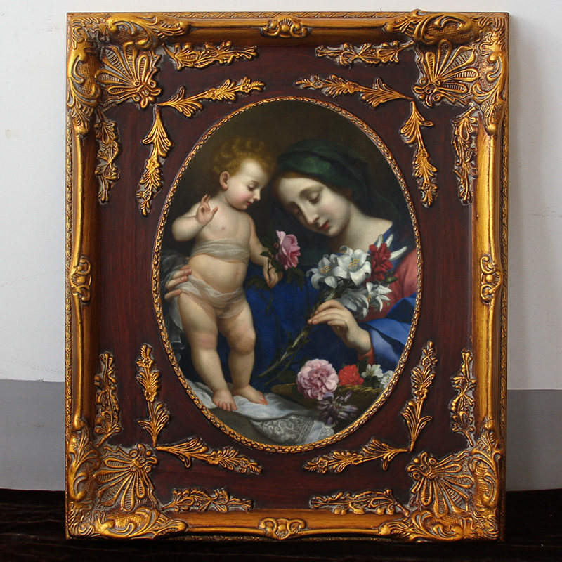 欧式圆形实木相框定制椭圆形角花框相框镜框油画框装裱仿古做旧金