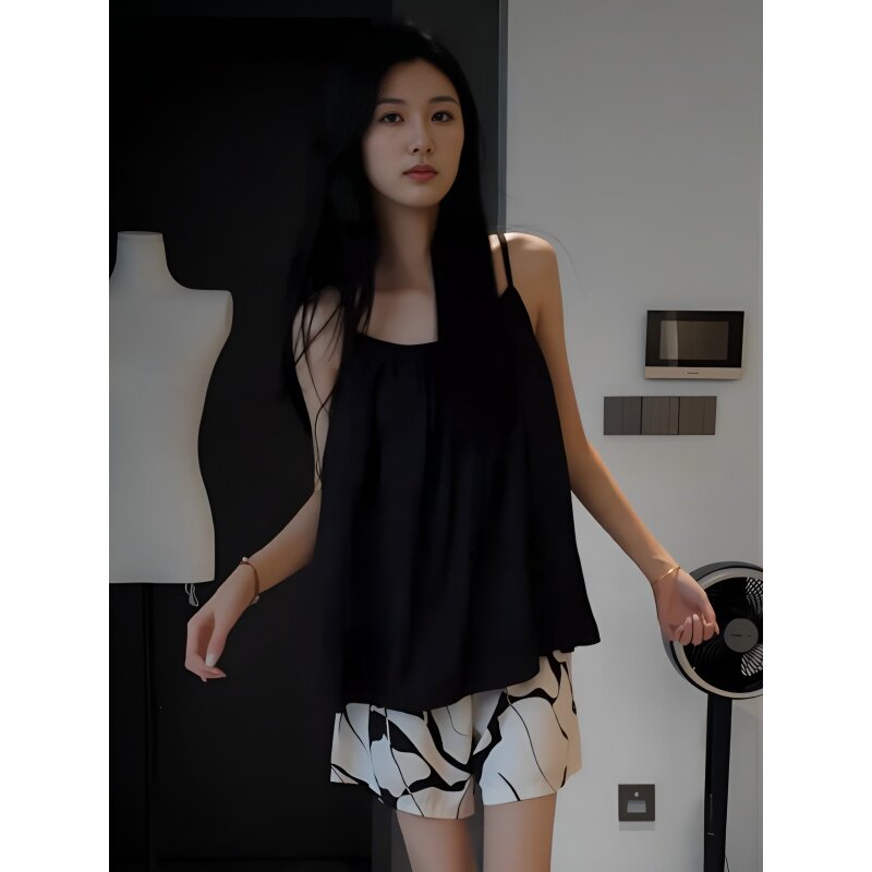 性感带胸垫冰丝睡衣女夏季凉感气质吊带短裤夏天外穿高级感家居服