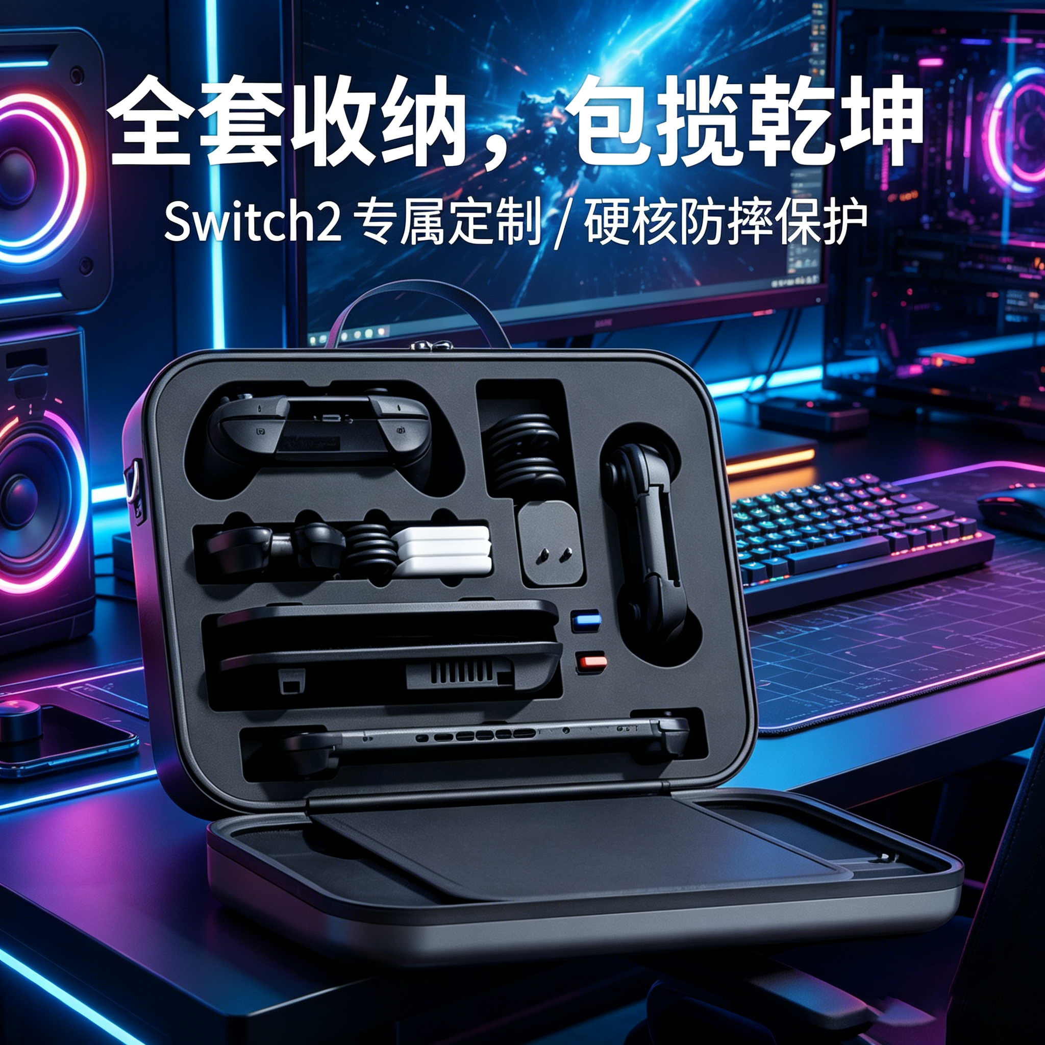 Switch 2收纳包大容量硬壳OLED游戏机手柄底座全套配件收纳保护包
