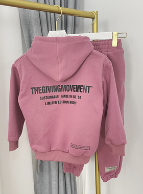 男女童装加绒连帽套装连帽衫休闲运动裤运动装