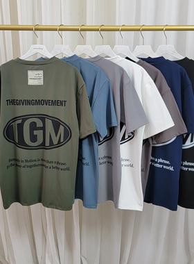 TGM 潮牌印花宽松遮肉外穿运动休闲短袖T恤速干瑜伽健身宽松上衣