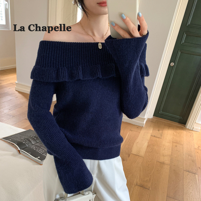 拉夏贝尔一字肩毛衣针织打底衫女