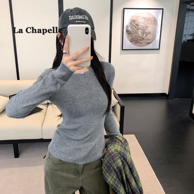 高端小资灰色修身毛衣内搭打底针织衫女冬季2025新款韩系穿搭上衣
