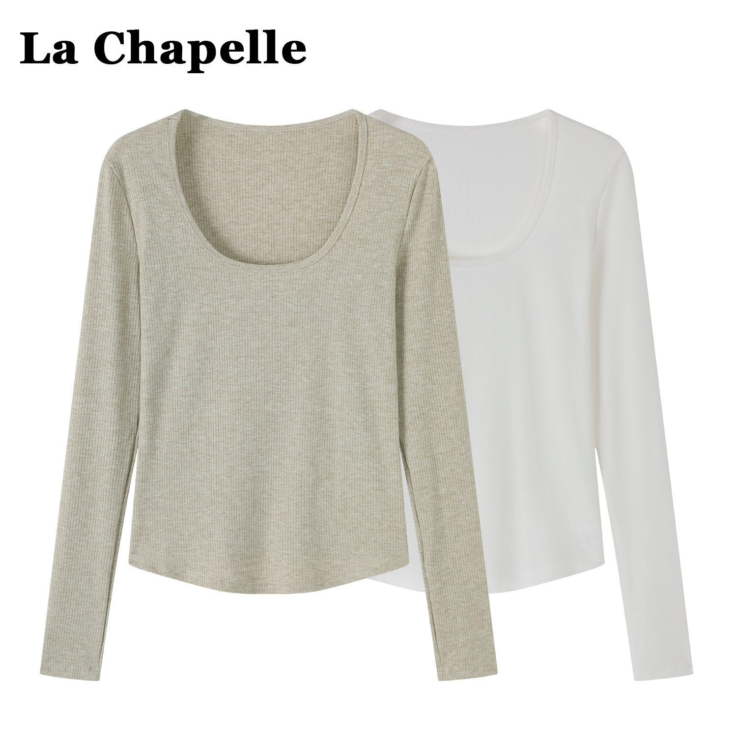 拉夏贝尔简约气质方领修身针织衫