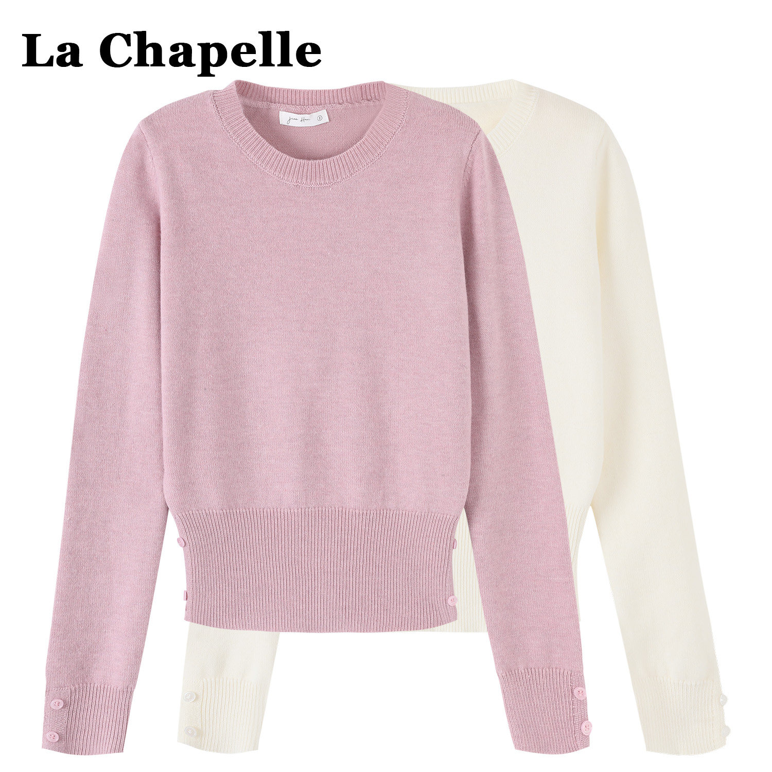 拉夏贝尔极简风圆领针织衫上衣女