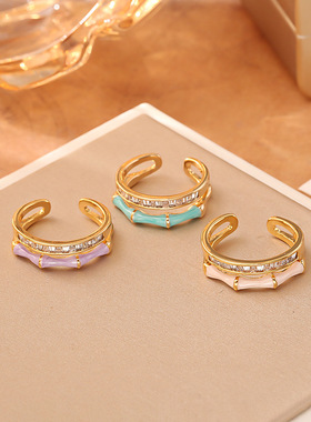 小众双层锆石竹节锆石可调节开口戒高级感个性时尚气质百搭戒指女